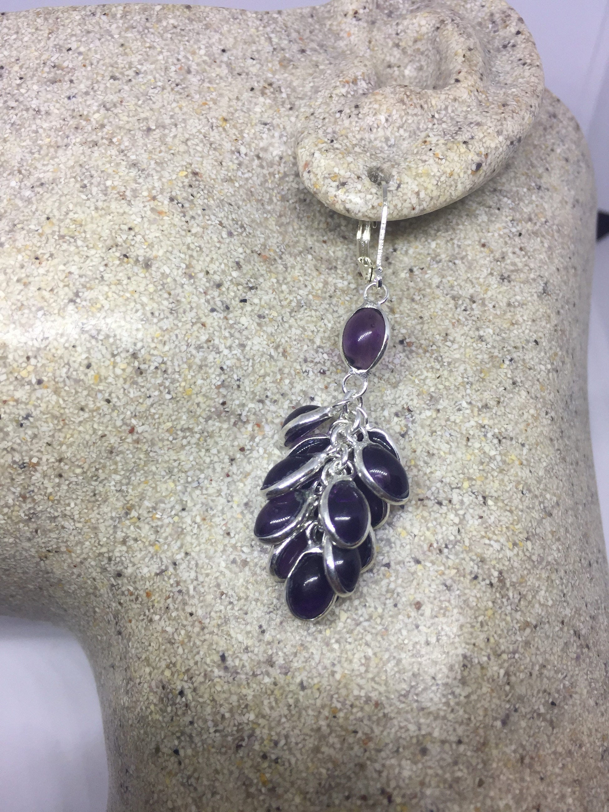 Vintage Purple Amethyst 925 Sterling Silver Chandelier Earrings