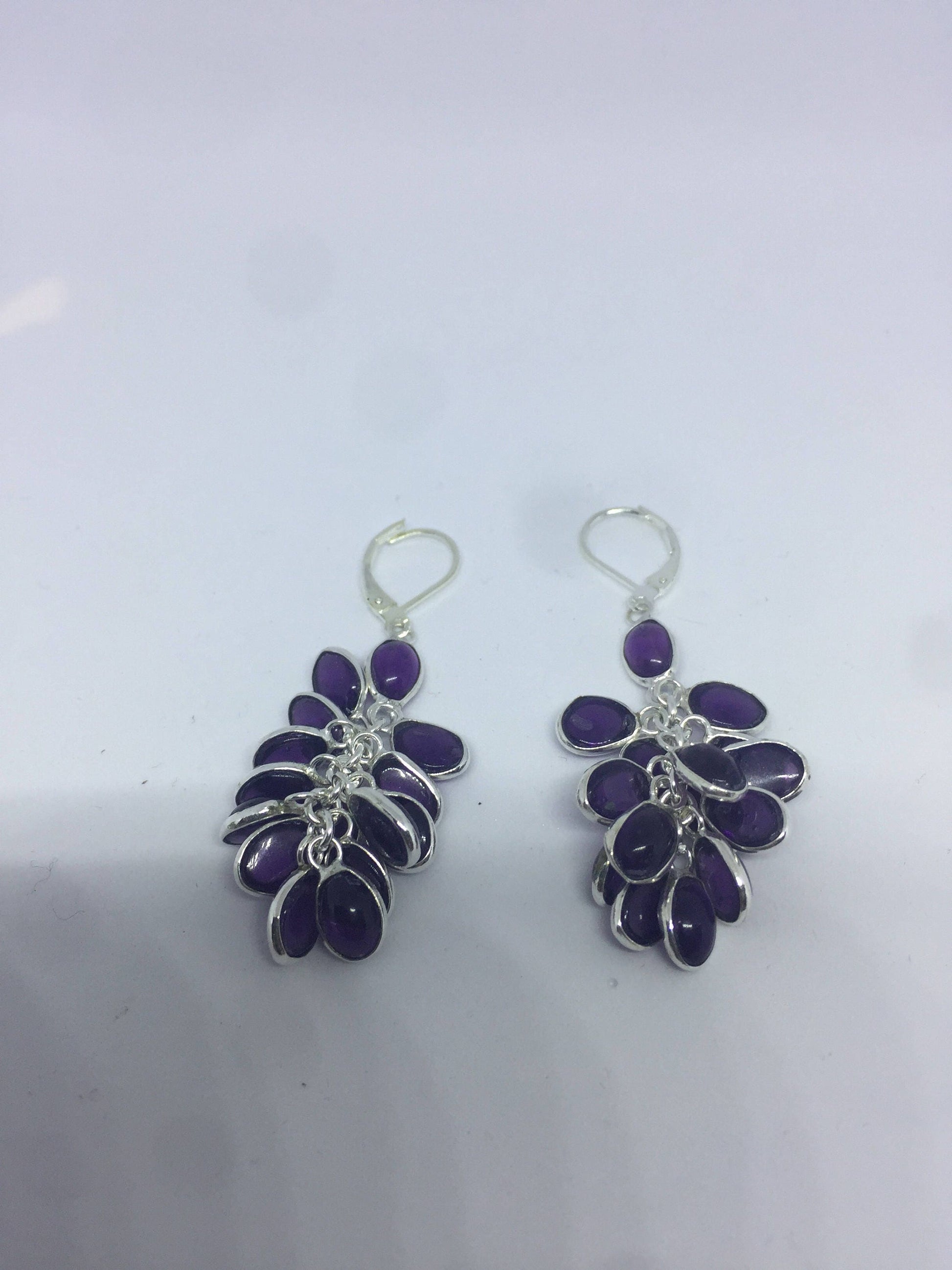 Vintage Purple Amethyst 925 Sterling Silver Chandelier Earrings