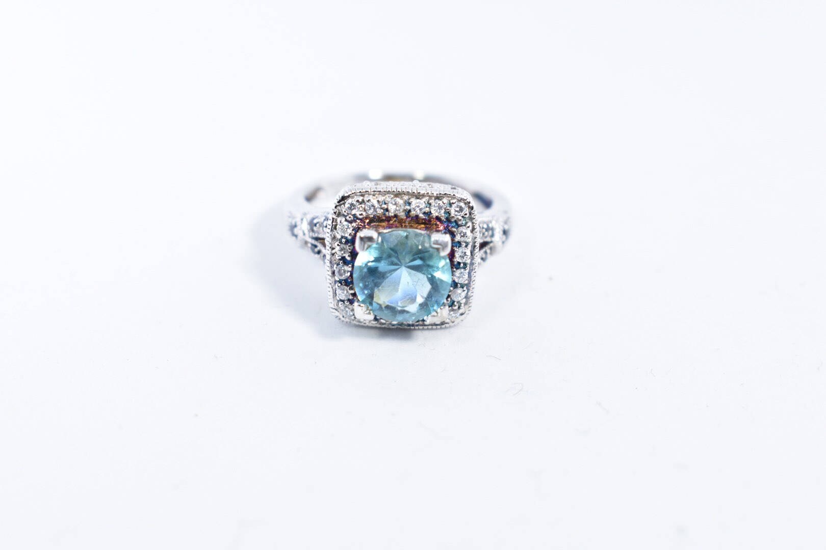 Vintage Genuine Blue Topaz 925 Sterling Silver Ring Size 6.75