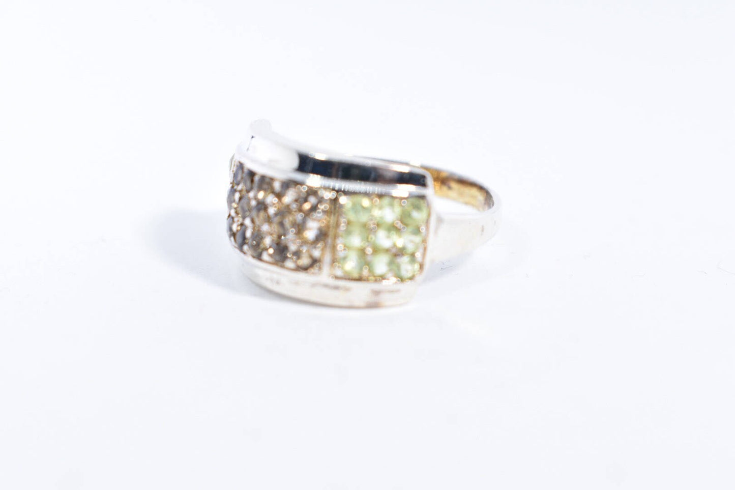 Vintage Golden Citrine and Peridot Ring Deco 925 Sterling Silver