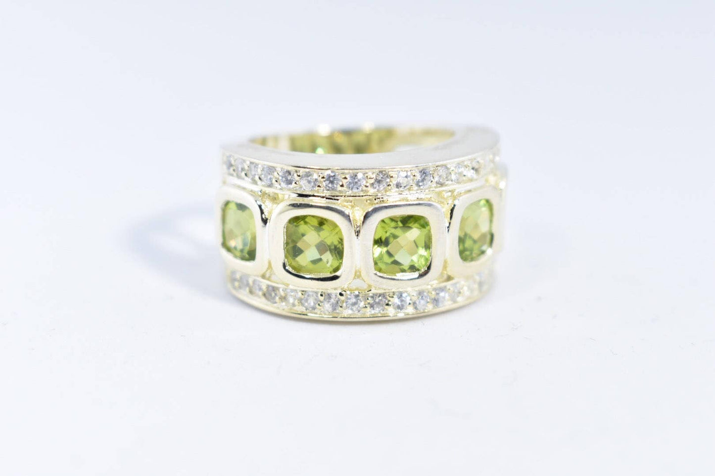 Vintage Handmade Genuine Green Peridot Filigree Setting 925 Sterling Silver Gothic Ring