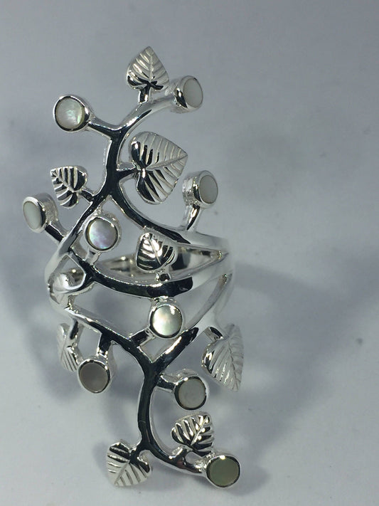 Antique White Mother of Pearl Filigree Sterling Silver Ring