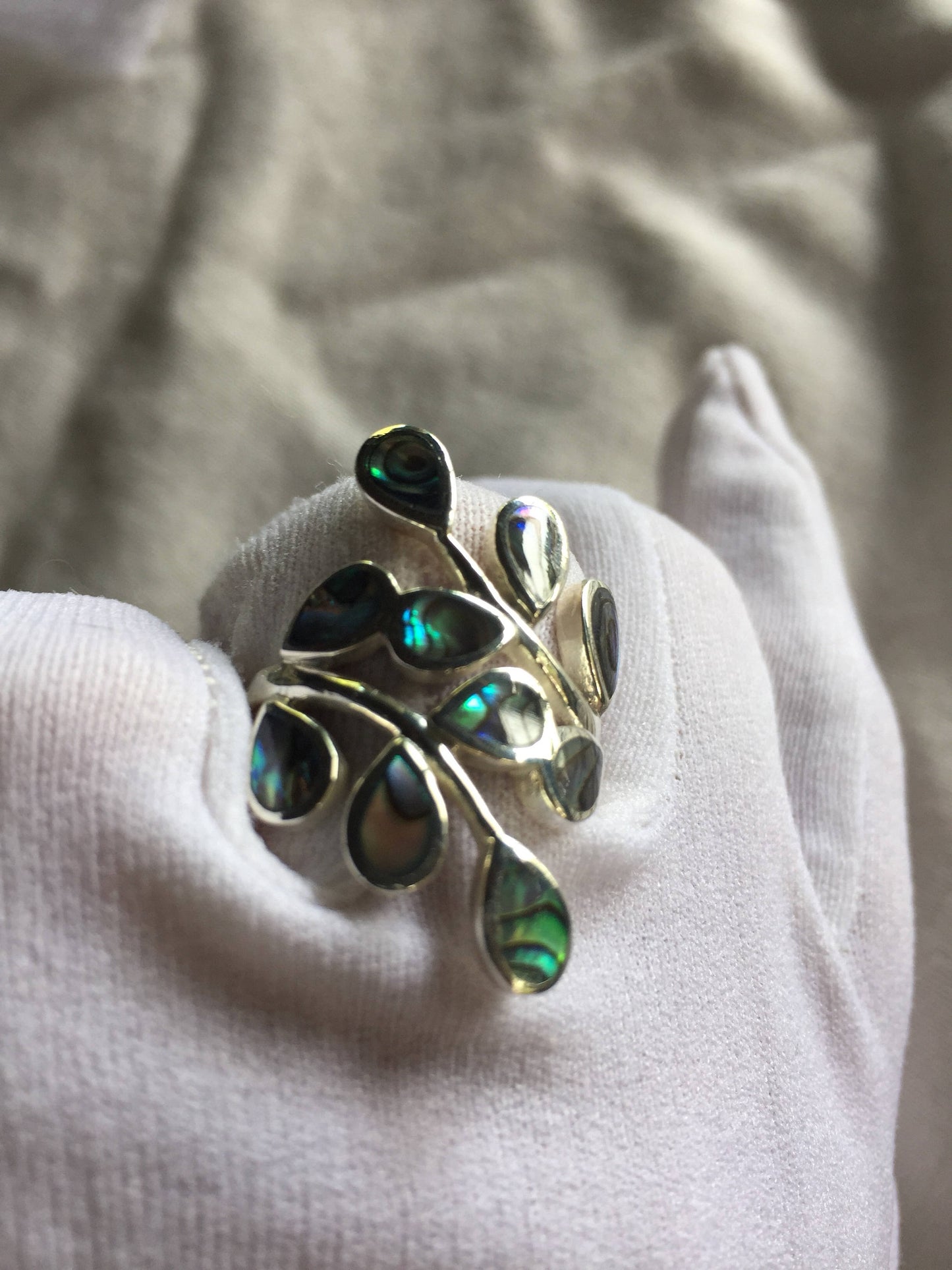 Antique Abalone Vine 925 Sterling Silver Ring