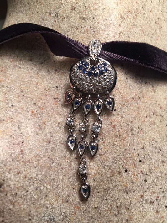 Vintage 925 Sterling Silver Sapphire and CZ Pendant