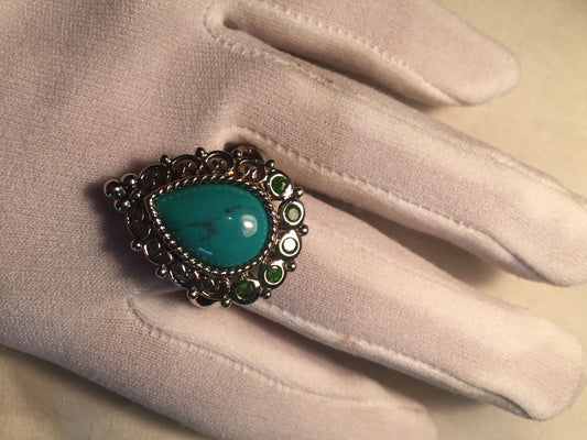 Vintage Turquoise Gemstone 925 Sterling Silver Celtic Ring