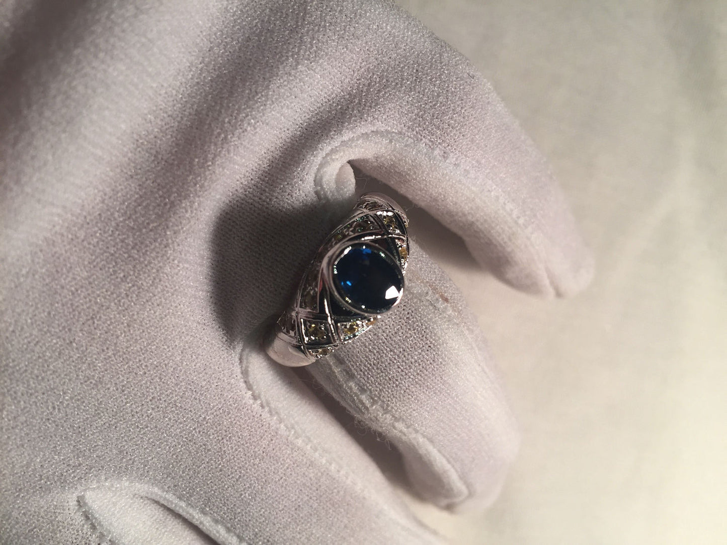 Vintage Handmade Deep Blue Sapphire and Citrine 925 Sterling Silver Gothic Ring