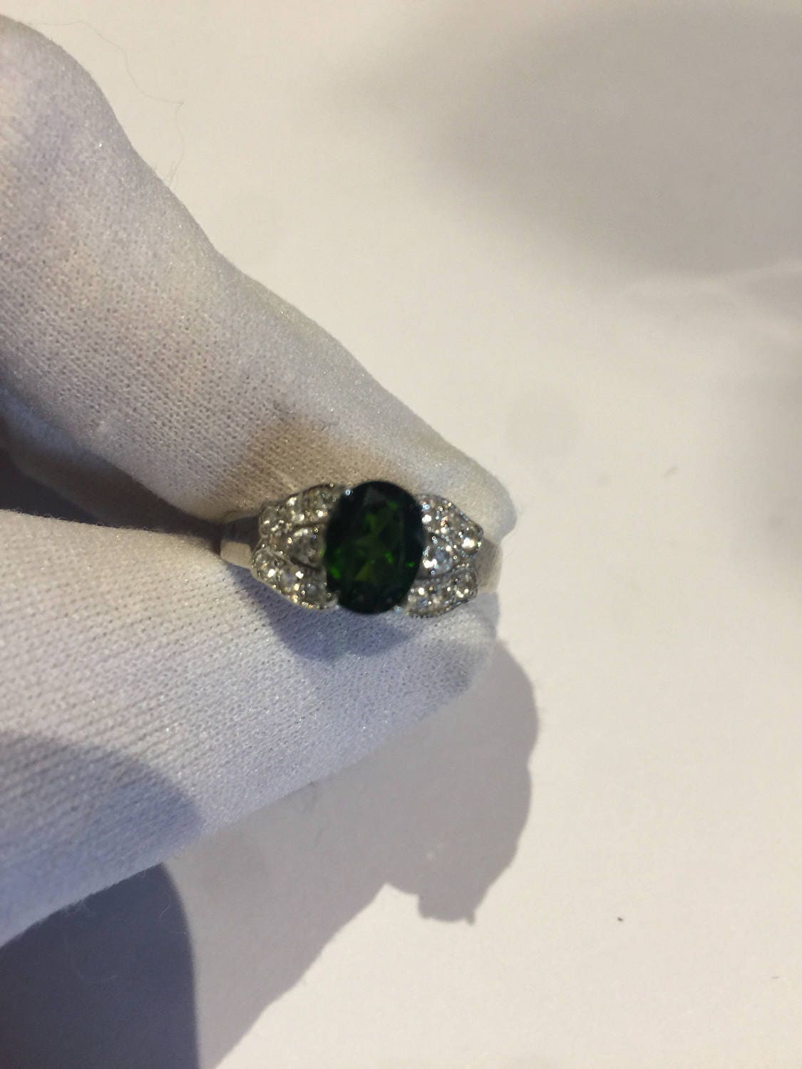 Vintage Handmade Green Chrome Diopside Filigree Setting Sterling Silver Gothic Ring