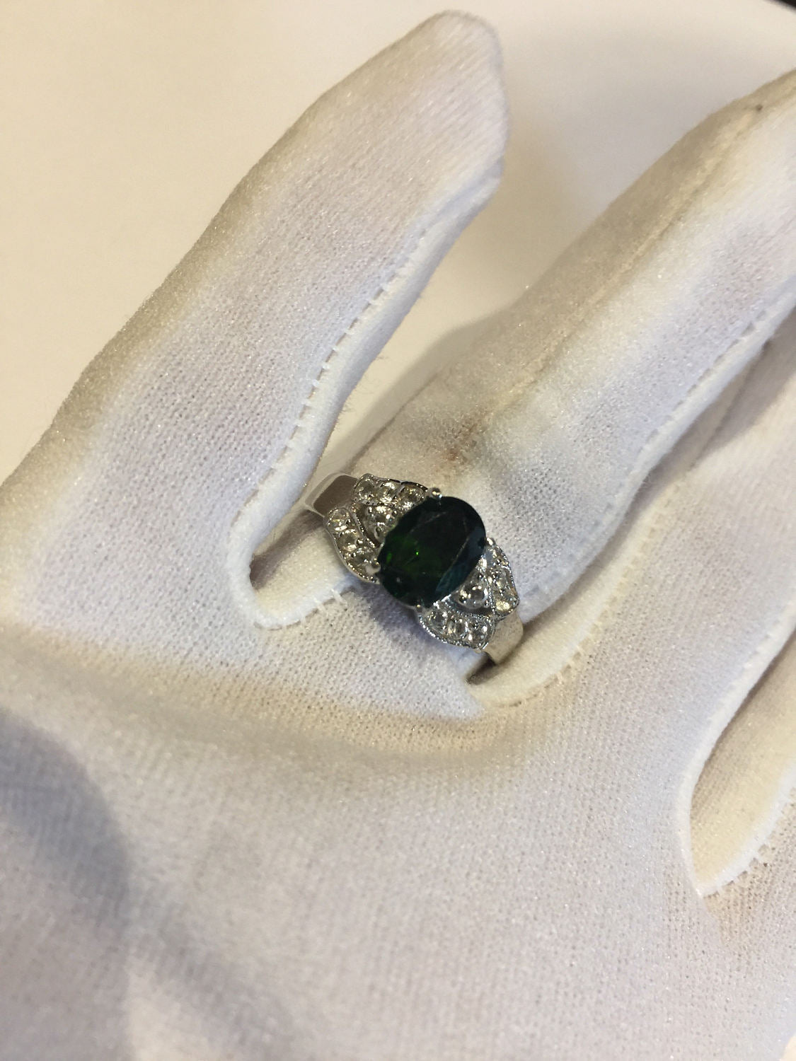 Vintage Handmade Green Chrome Diopside Filigree Setting Sterling Silver Gothic Ring