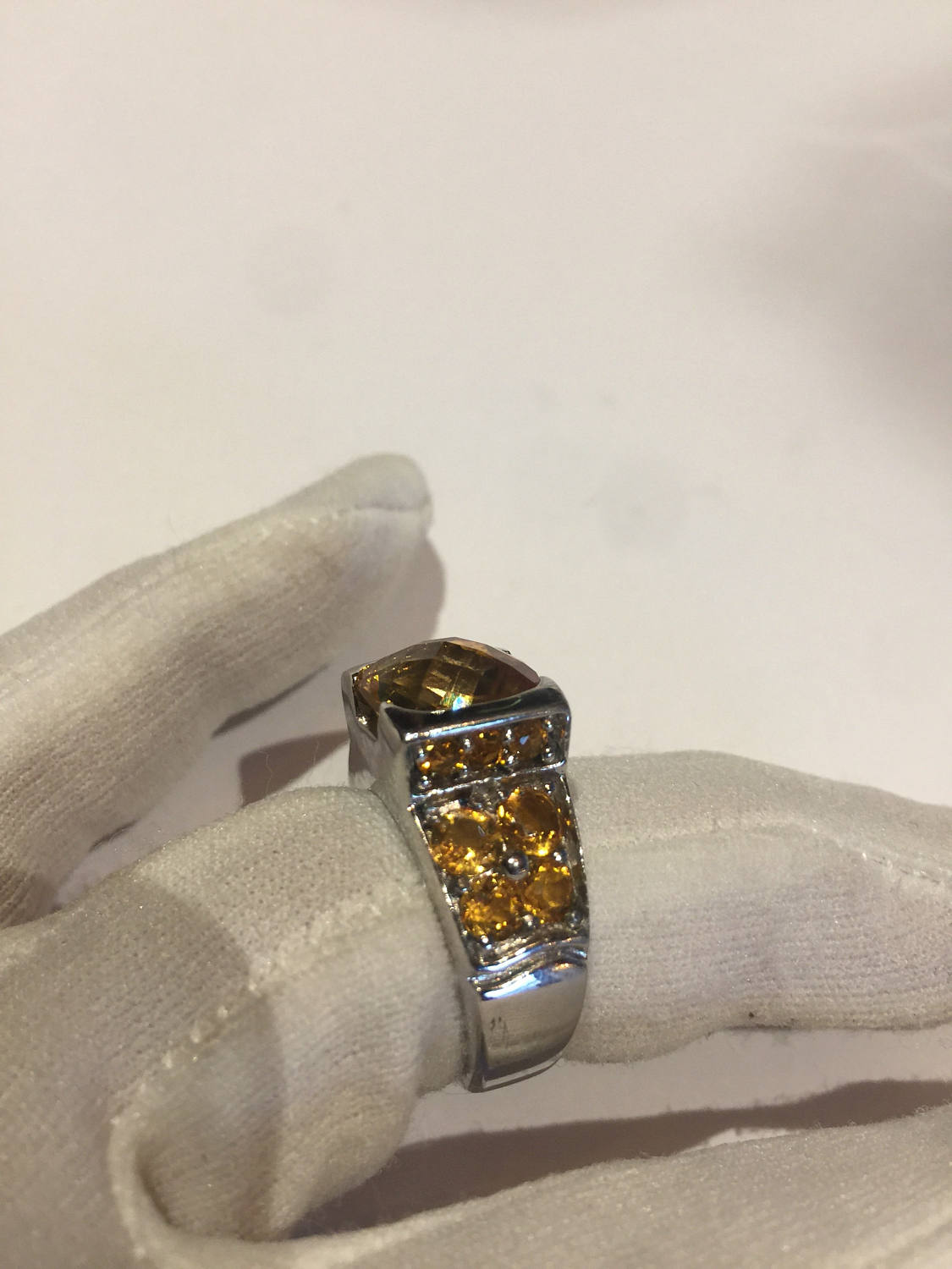 Vintage Handmade Golden Genuine Citrine 925 Sterling Silver Gothic Ring