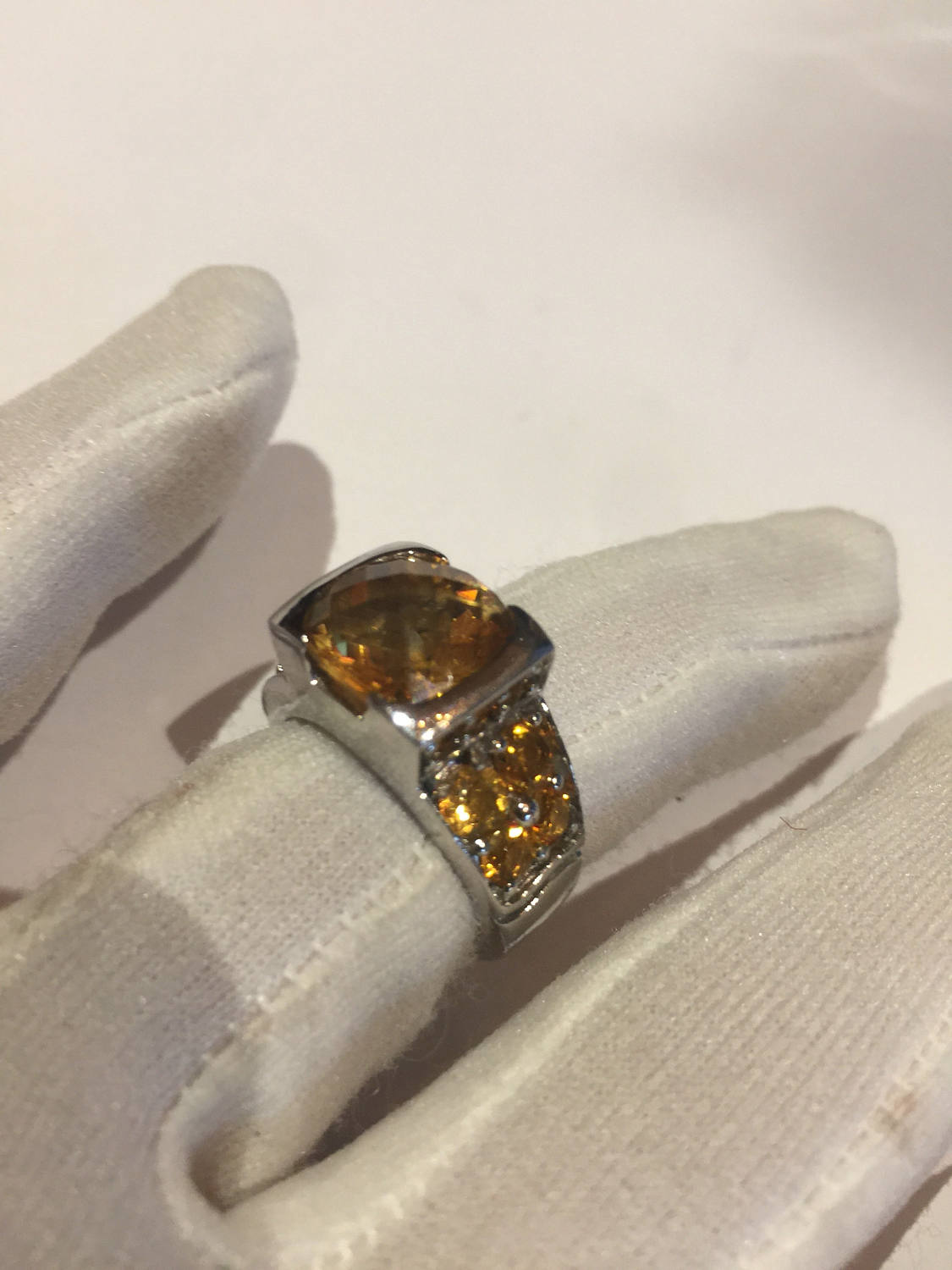 Vintage Handmade Golden Genuine Citrine 925 Sterling Silver Gothic Ring