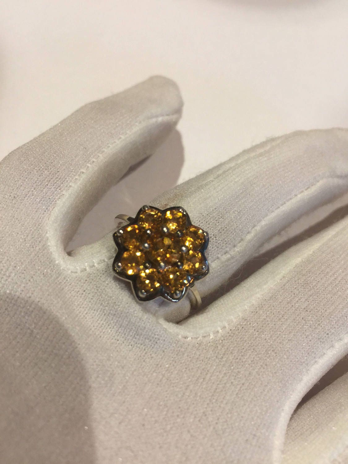 Vintage Handmade Golden Genuine Citrine 925 Sterling Silver Gothic Ring