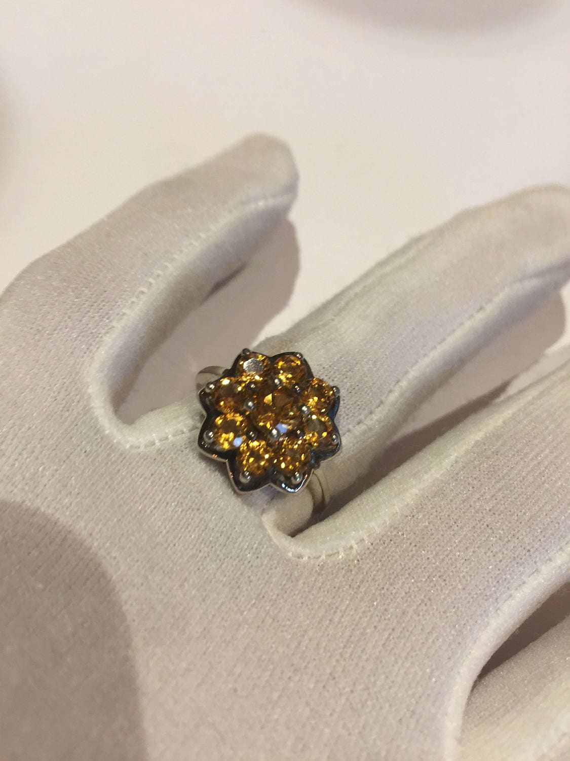 Vintage Handmade Golden Genuine Citrine 925 Sterling Silver Gothic Ring