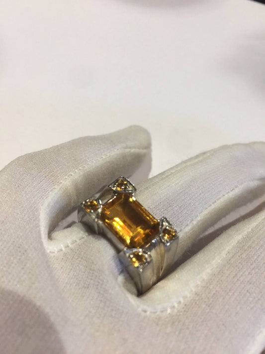 Vintage Handmade Golden Genuine Citrine 925 Sterling Silver Gothic Ring