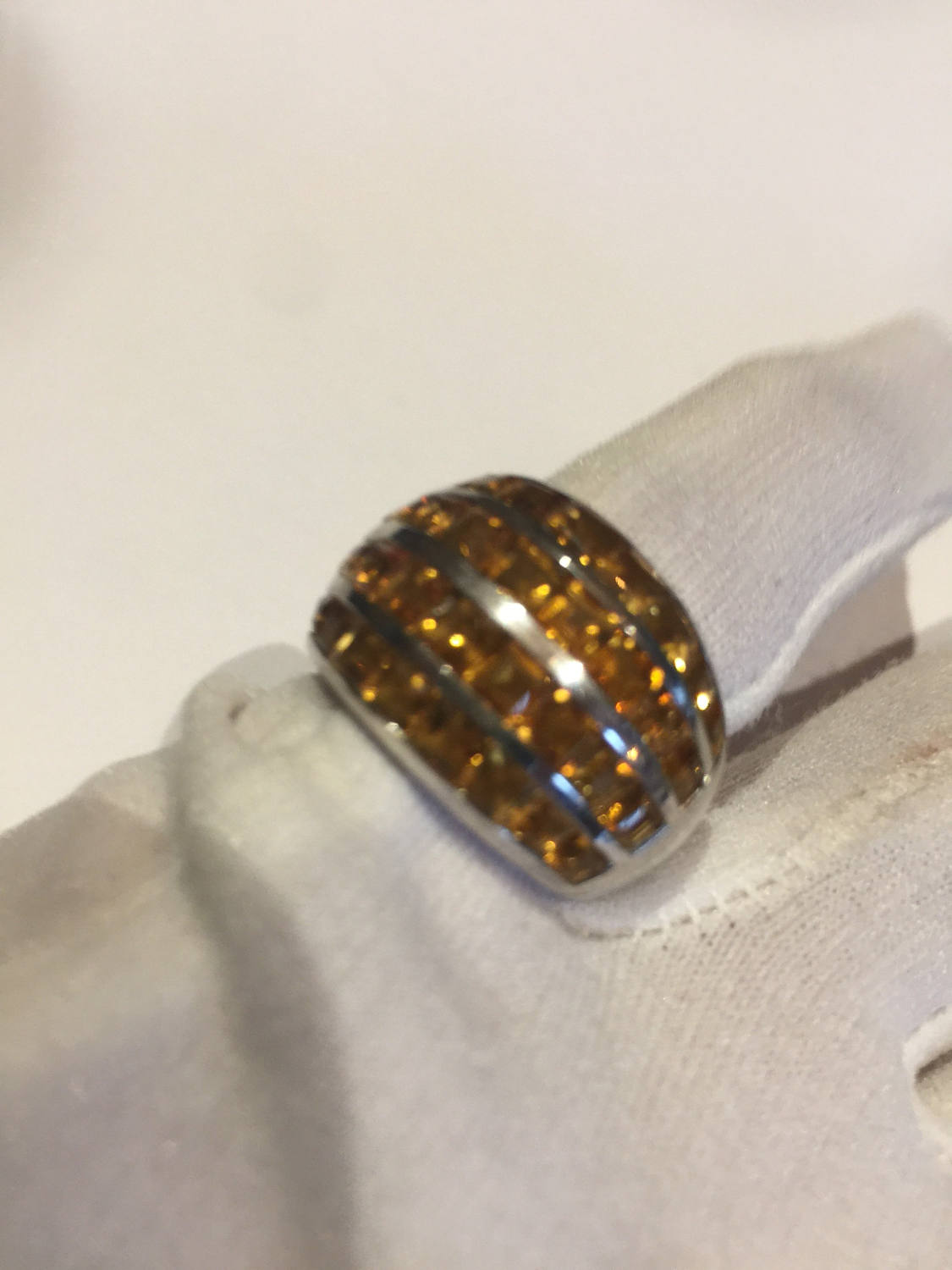 Vintage Handmade Golden Genuine Citrine 925 Sterling Silver Gothic Ring