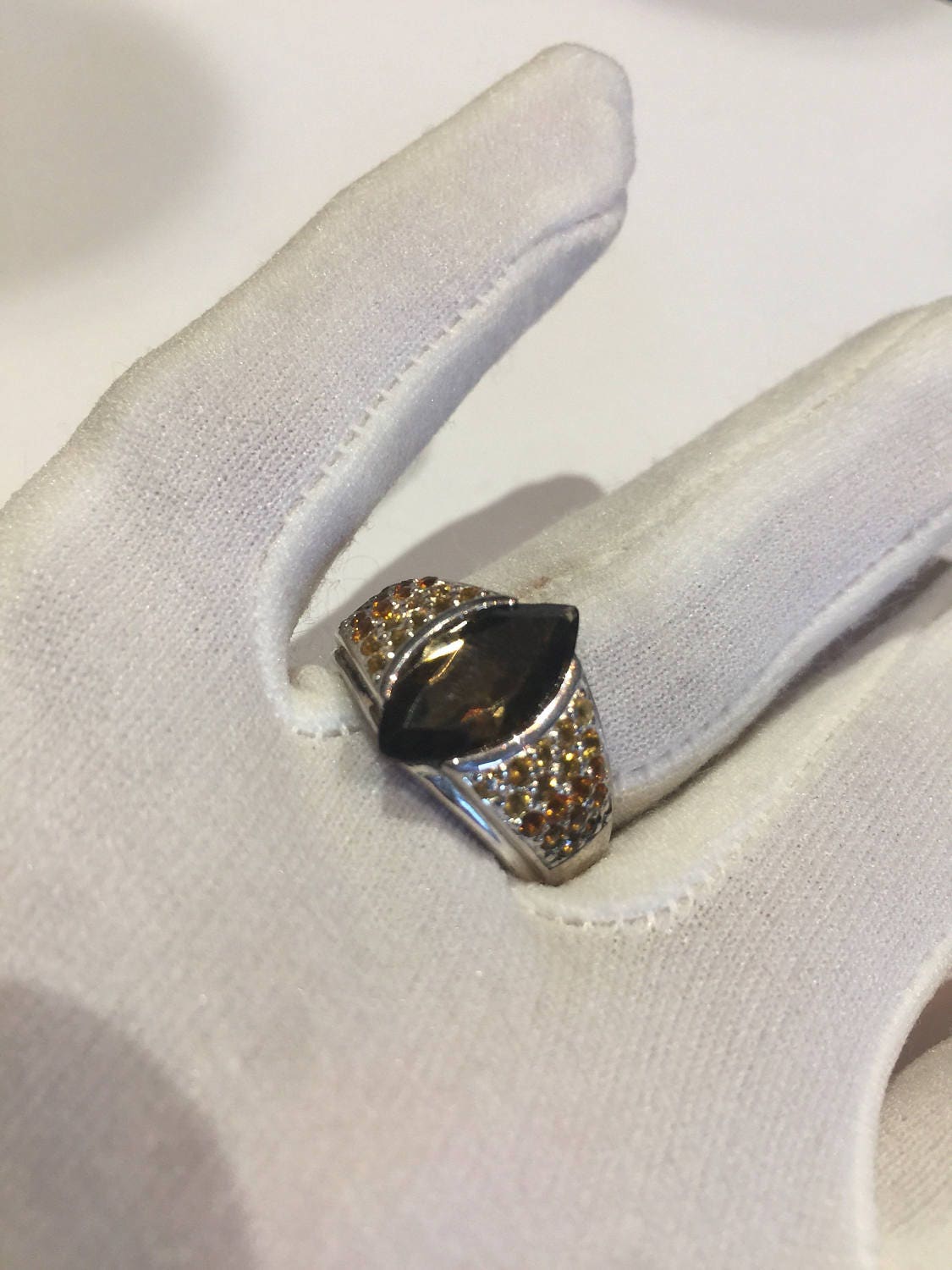 Vintage Handmade Deep Smoky Topaz Setting Sterling Silver Gothic Ring