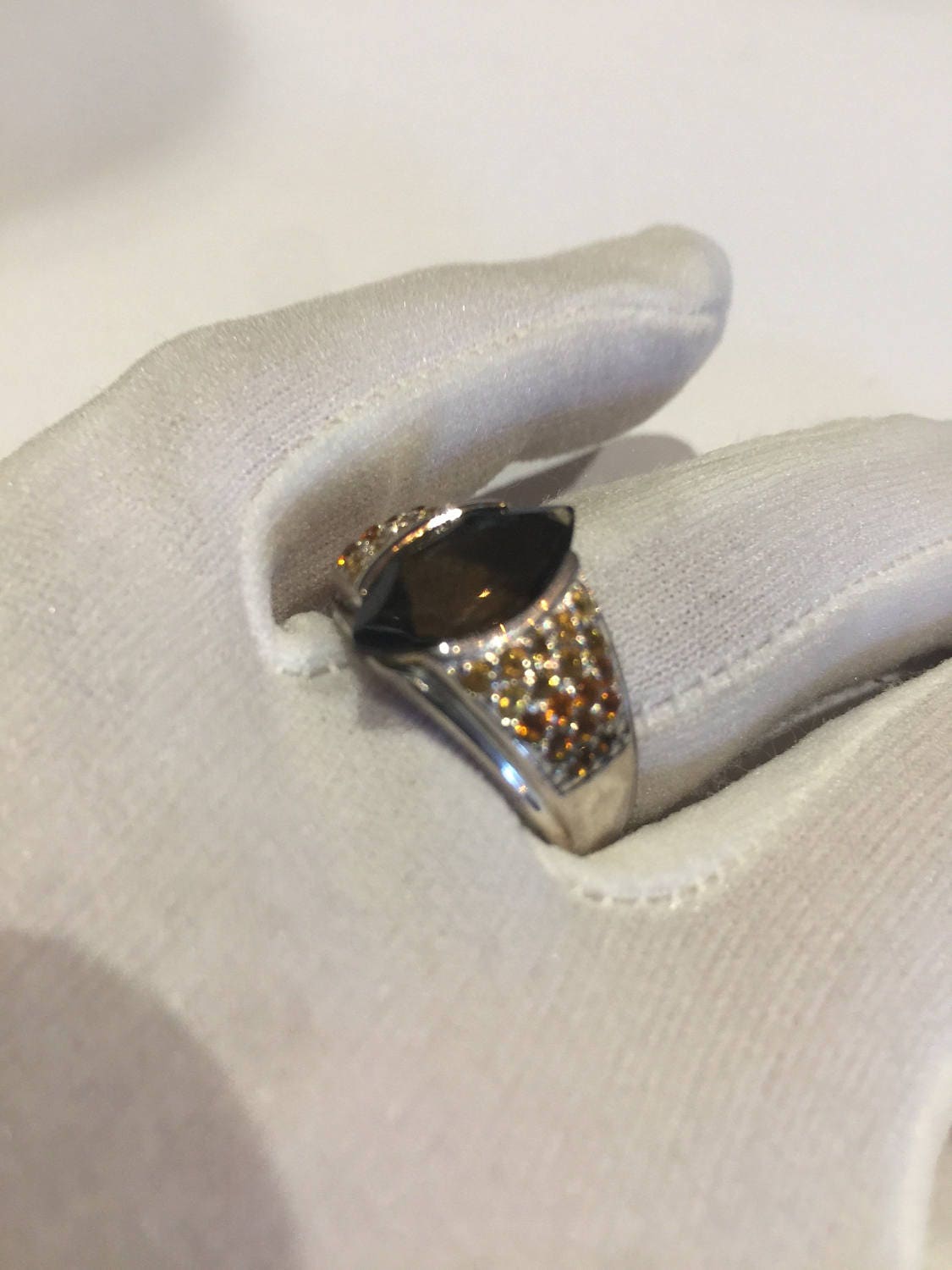 Vintage Handmade Deep Smoky Topaz Setting Sterling Silver Gothic Ring