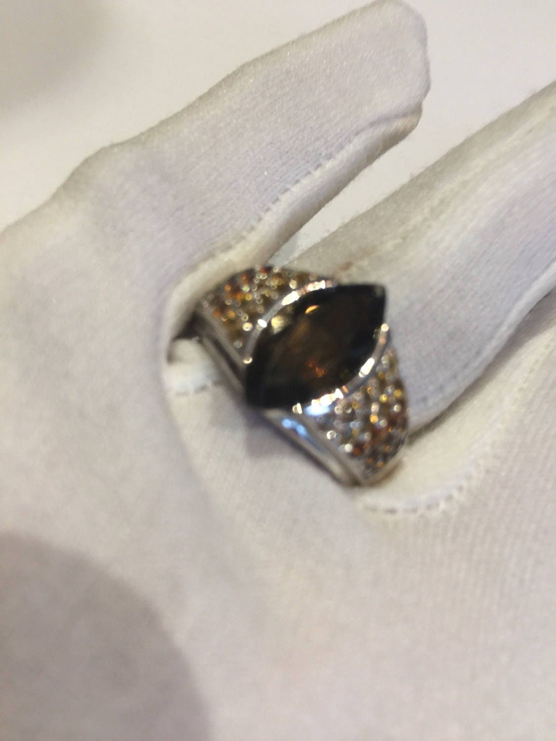 Vintage Handmade Deep Smoky Topaz Setting Sterling Silver Gothic Ring