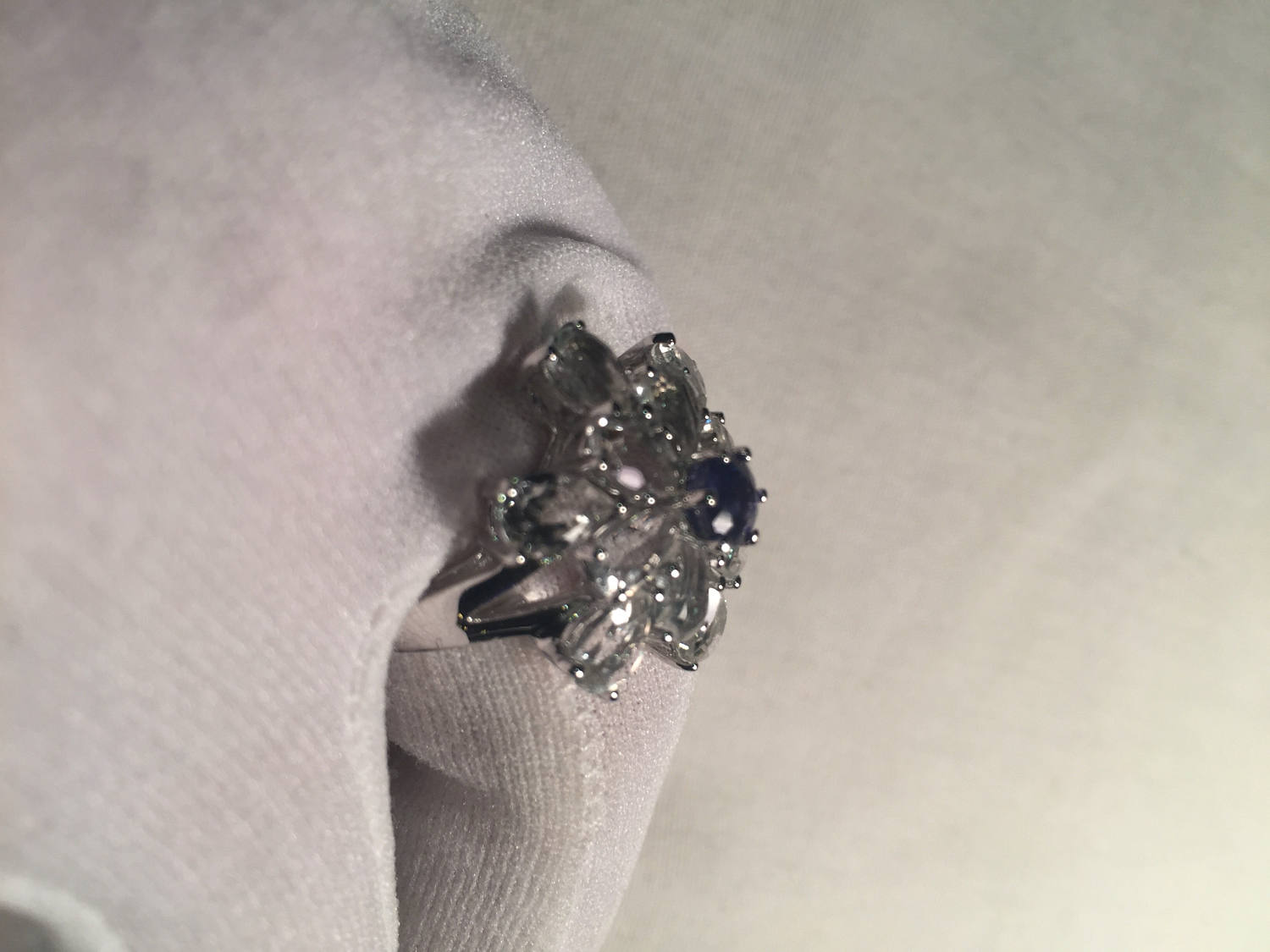 Vintage Handmade Blue Iolite and Aquamarine Setting 925 Sterling Silver Gothic Ring