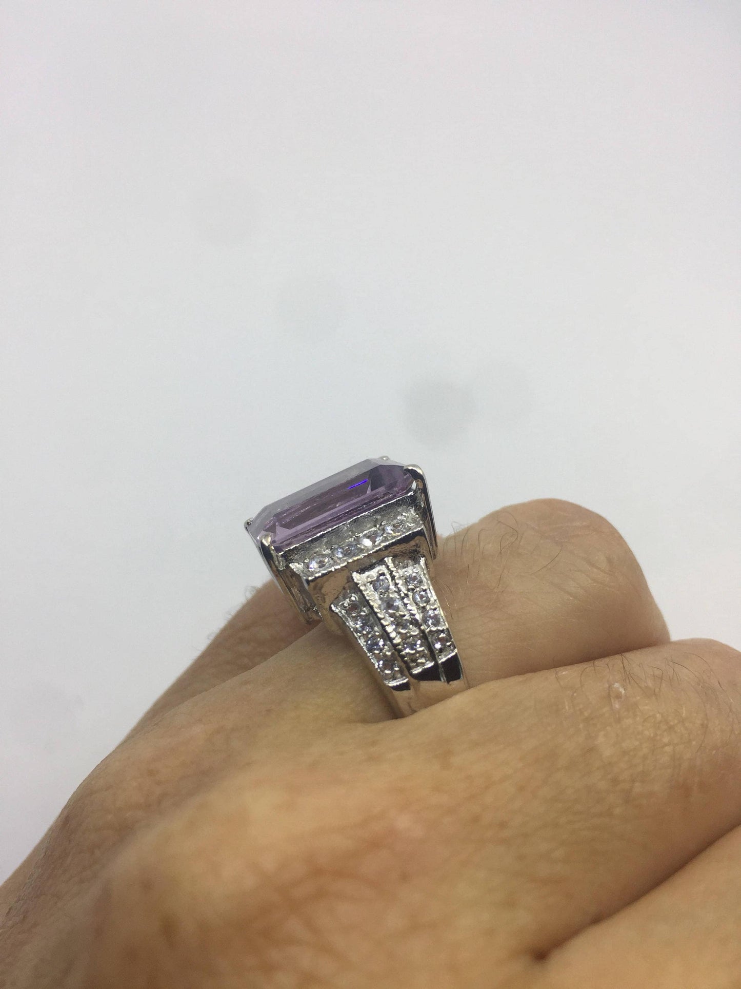 Vintage Handmade Genuine Purple Amethyst Filigree Setting 925 Sterling Silver Gothic RingSize 7 can be resized