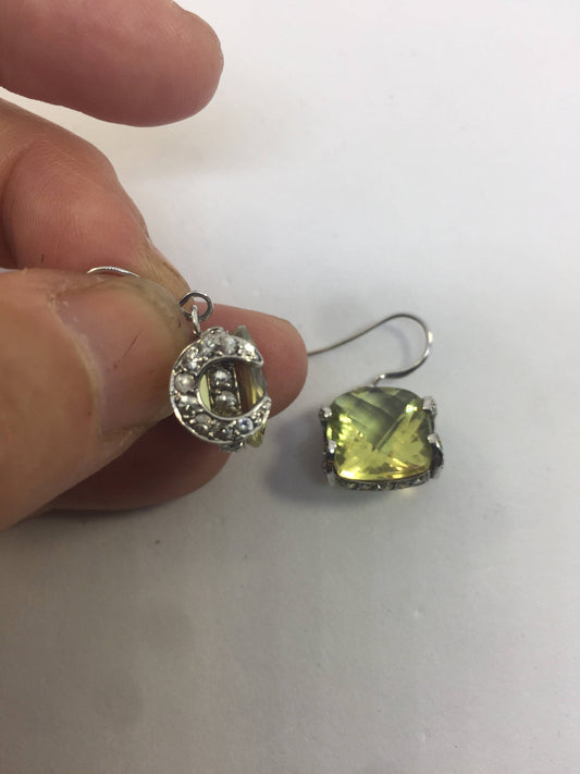 Vintage Genuine Citrine Gemstone 925 Sterling Silver wiccan moon Dangle Earrings