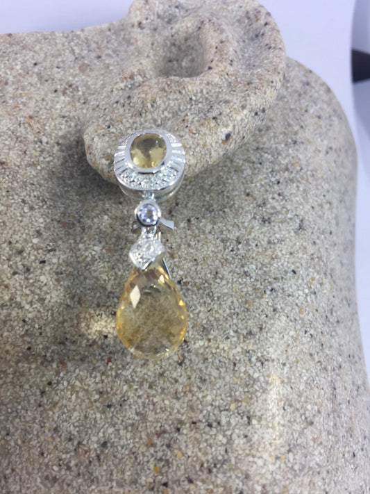 Vintage Genuine Golden Citrine Gemstone 925 Sterling Silver Dangle Earrings