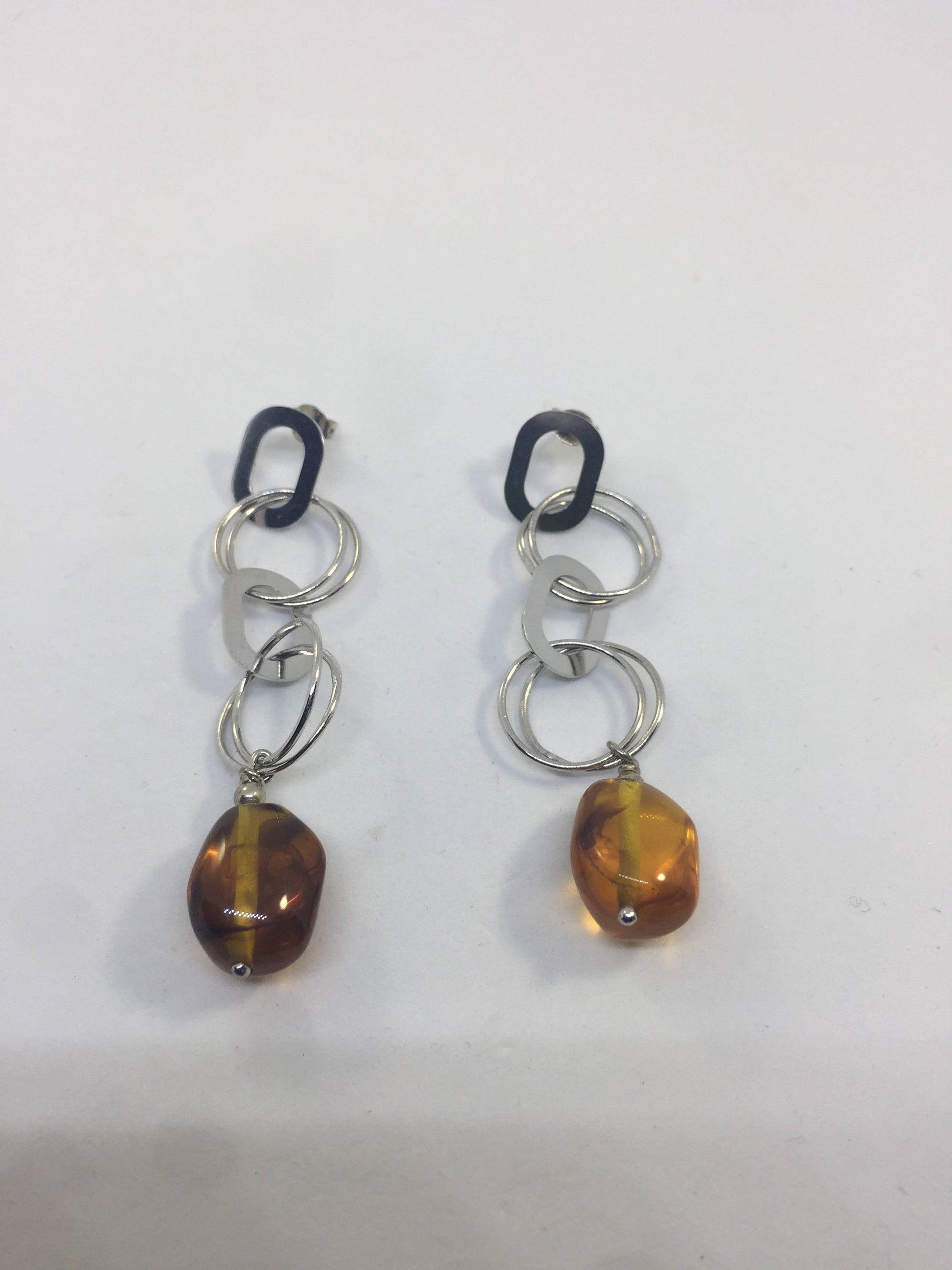 Vintage Handmade sterling 926 Sterling Silver Baltic Yellow Gemstone dramatic Earrings