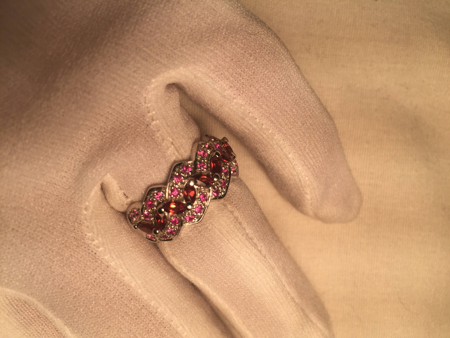 Vintage Handmade Pink Ruby and Garnet 925 Sterling Silver Gothic Ring