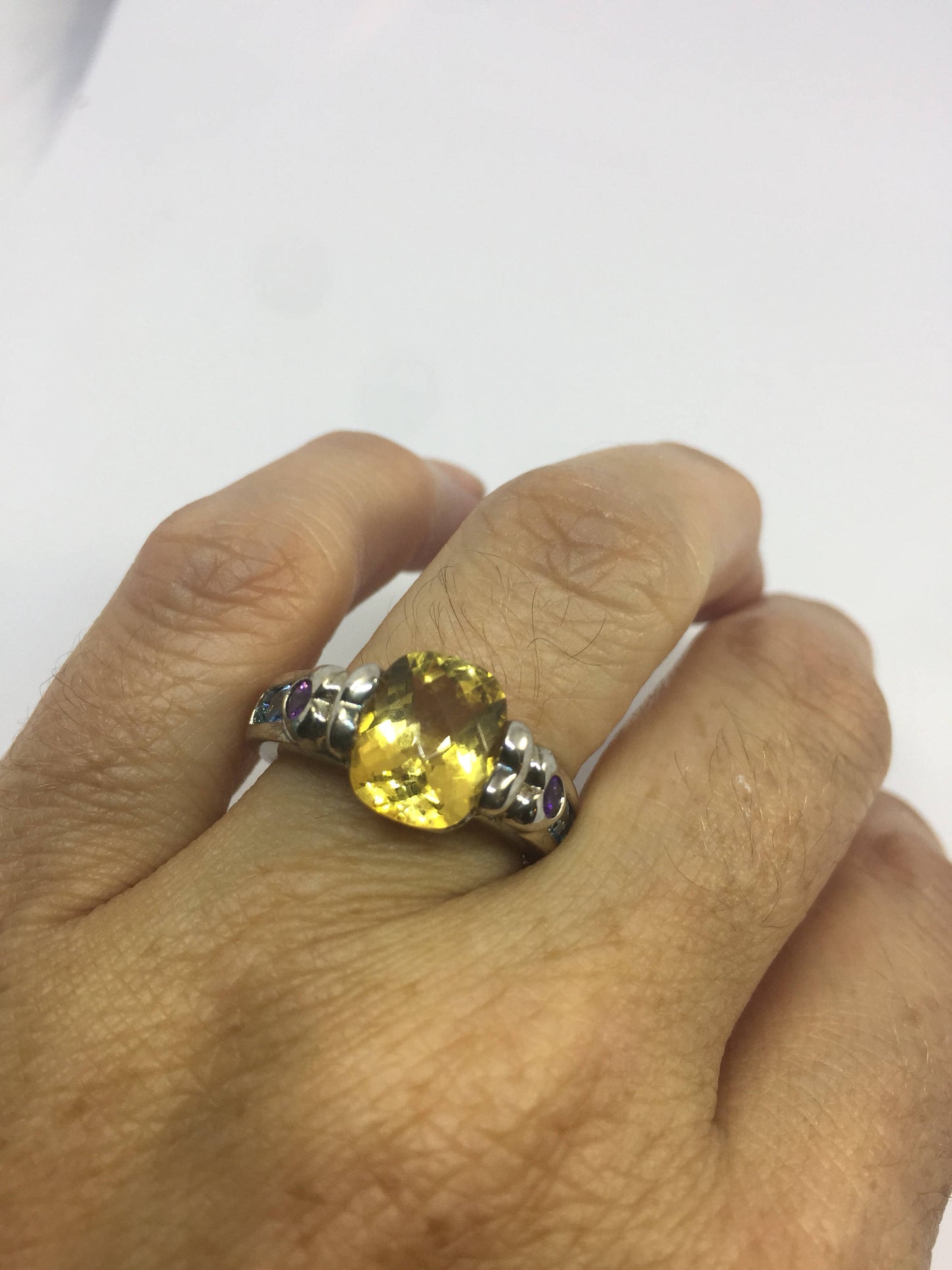 Vintage Handmade Golden Genuine Citrine 925 Sterling Silver Gothic Ring