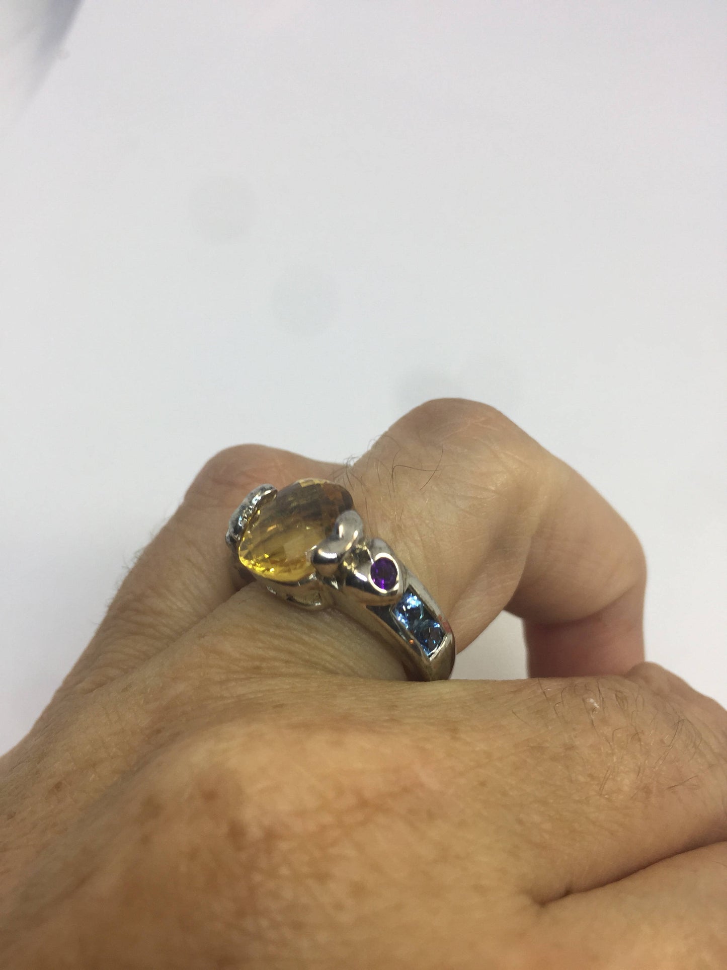 Vintage Handmade Golden Genuine Citrine 925 Sterling Silver Gothic Ring