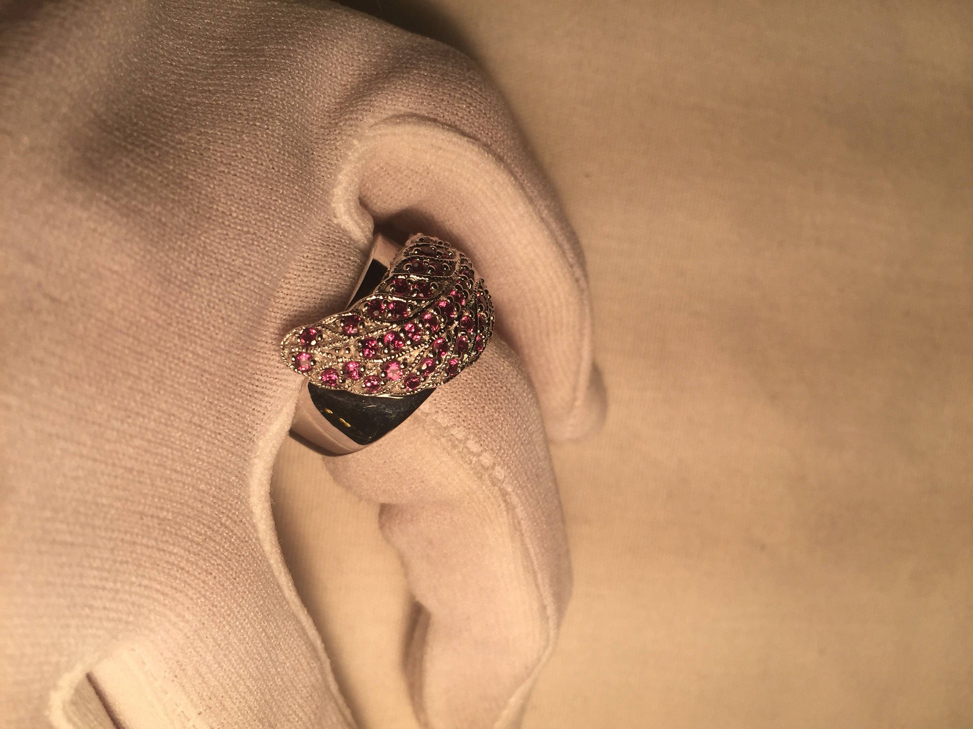 Vintage Handmade Pink Toumaline and White Sapphire 925 Sterling Silver Gothic Ring