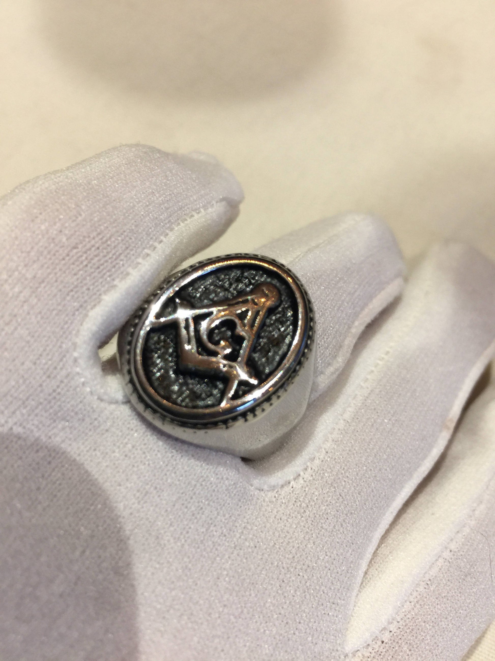 Vintage Gothic Stainless Steel Free Mason G Mens Ring