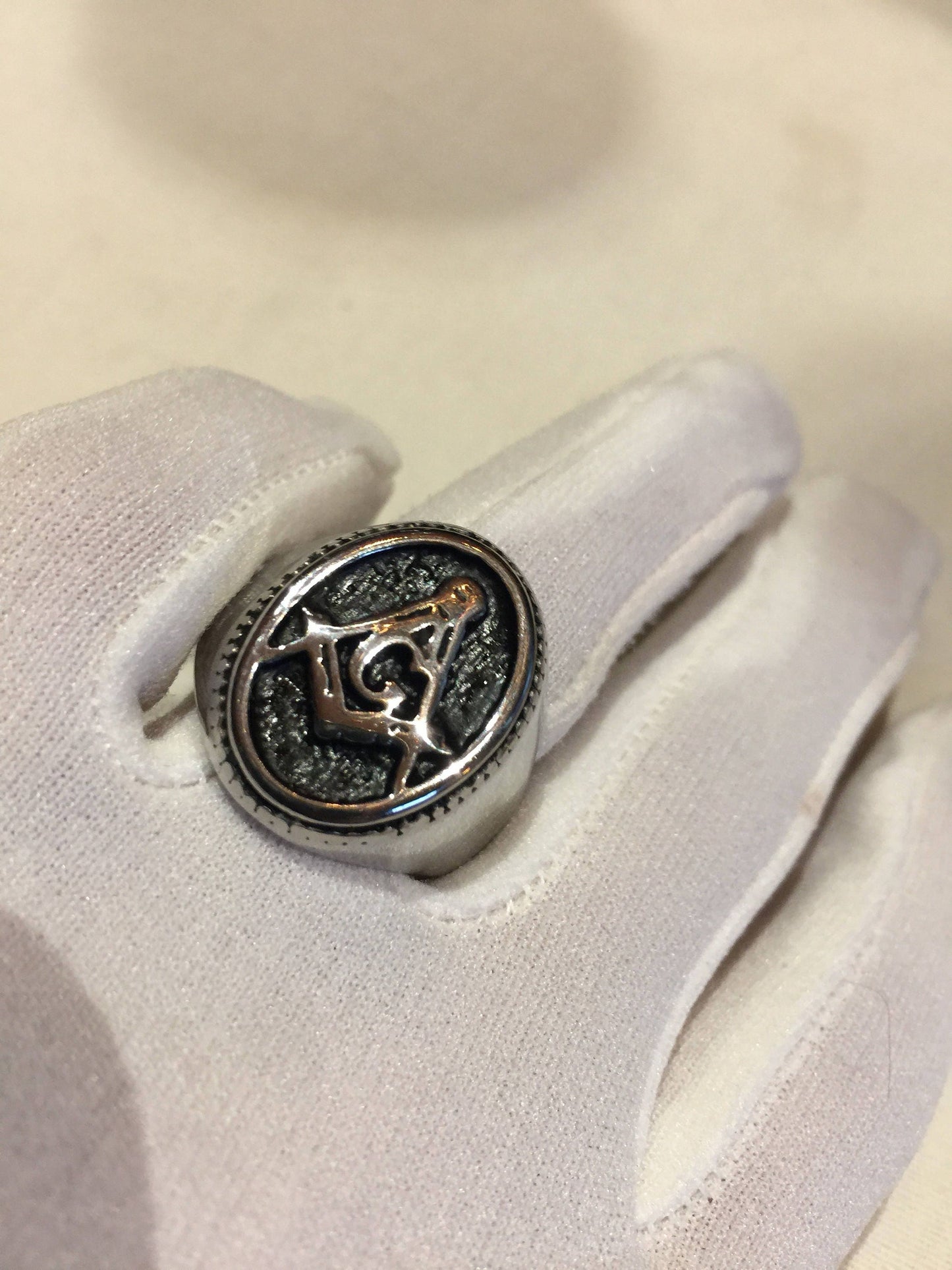 Vintage Gothic Stainless Steel Free Mason G Mens Ring