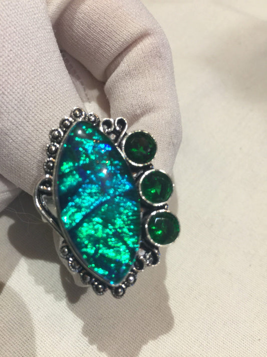Vintage Blue Green Dichroic Venecian Art Glass Ring