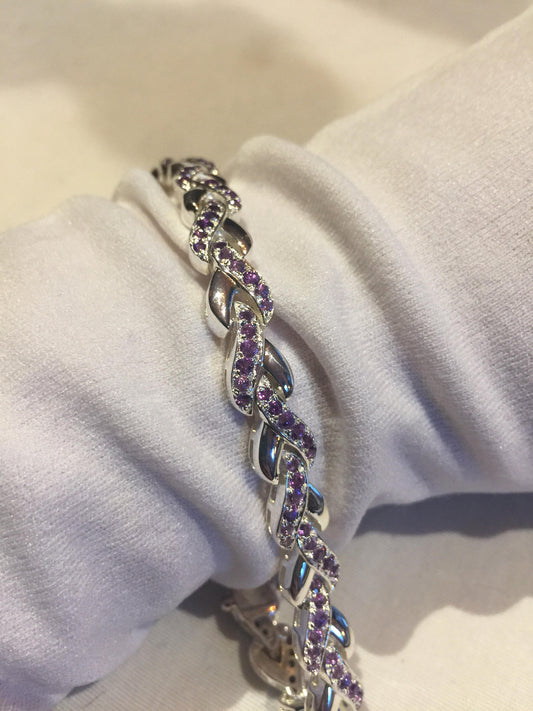 Vintage Purple Amethyst Tennis Bracelet in 925 Sterling Silver