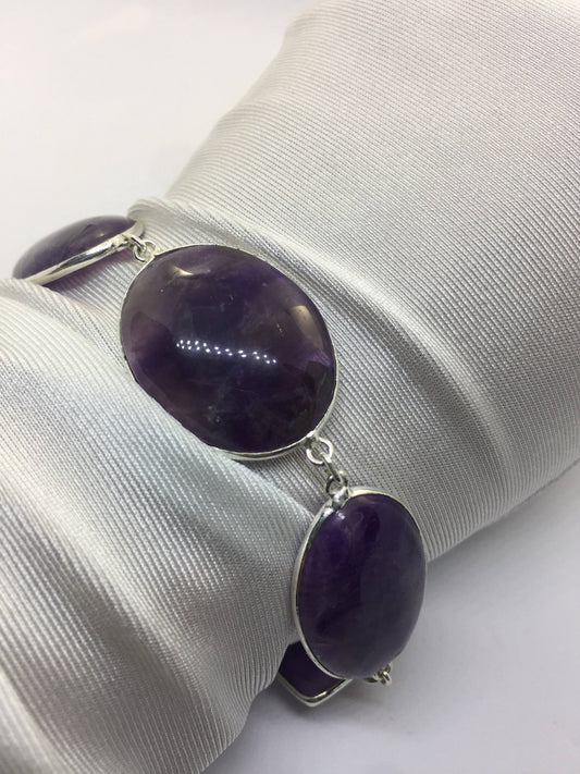 Handmade Genuine Purple Amethyst Rhodium Finished Silver Tennis Bracelet