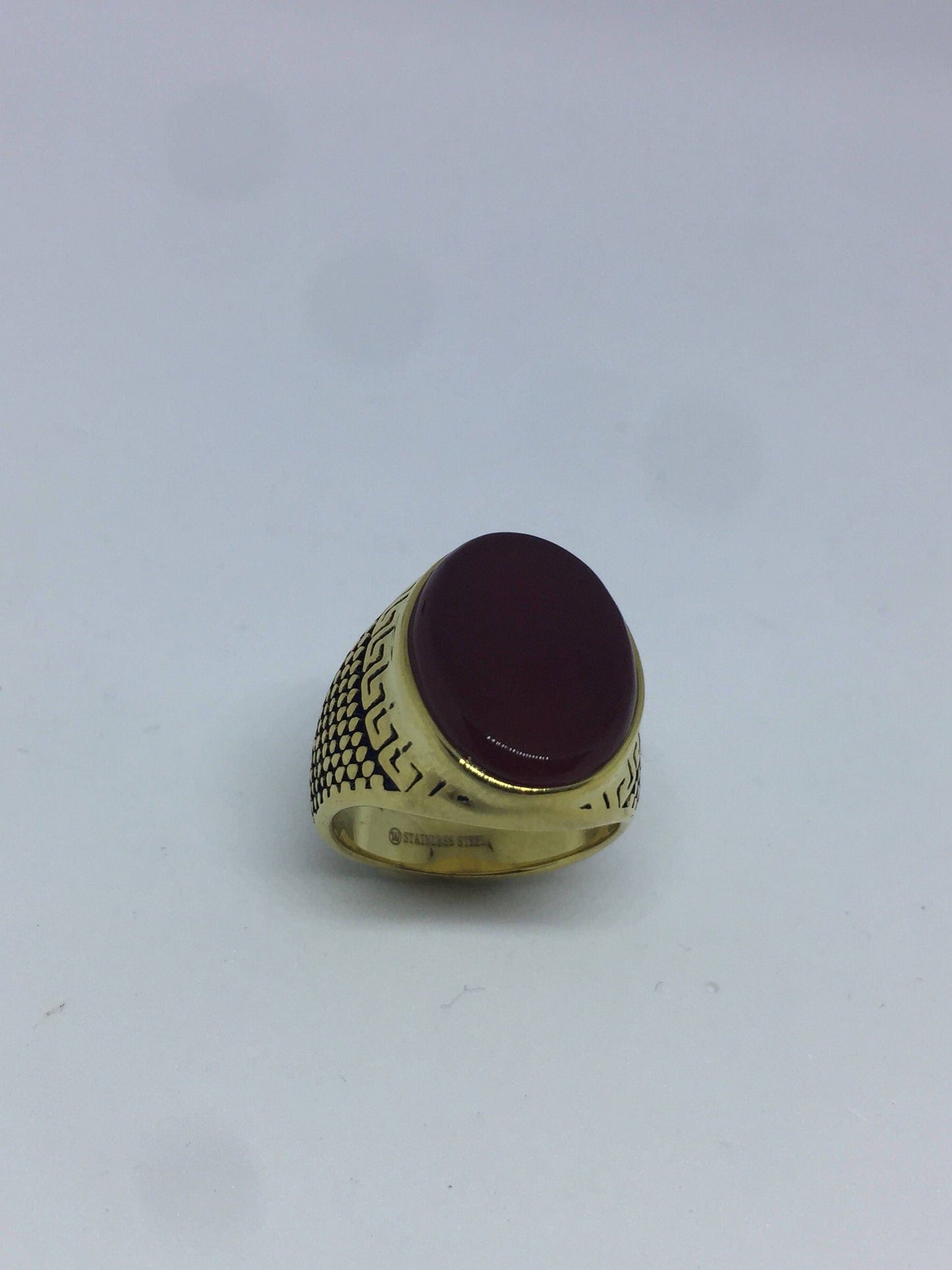 Vintage Gothic Gold Finished Genuine Red Carnelian Mens Ring