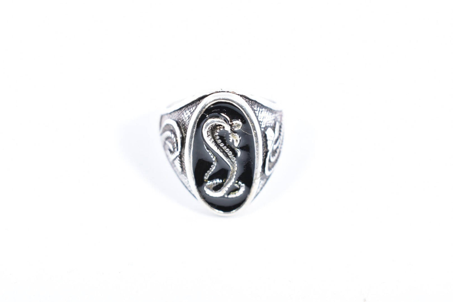 Vintage Native American Style Cobra Snake Inlay Mens Ring