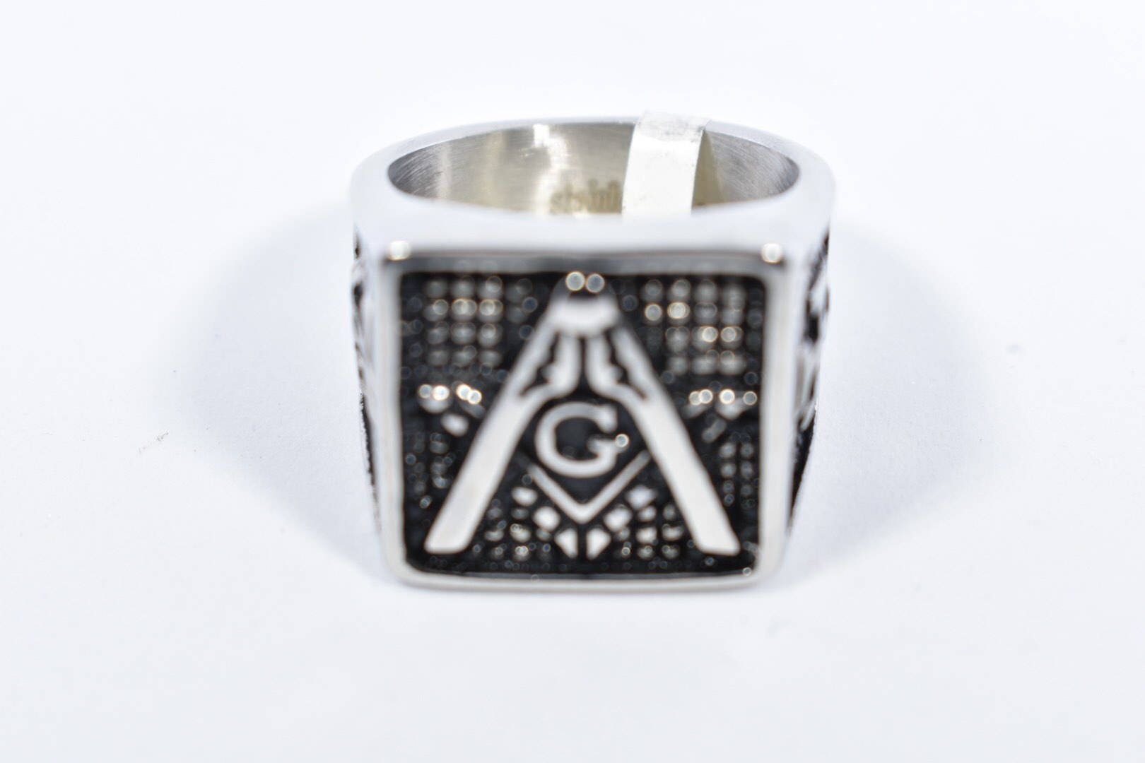 Vintage Gothic Silver Stainless Steel Free Mason G Mens Ring