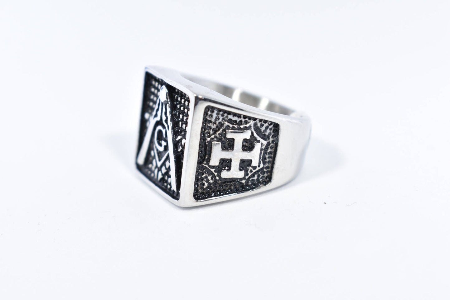 Vintage Gothic Silver Stainless Steel Free Mason G Mens Ring