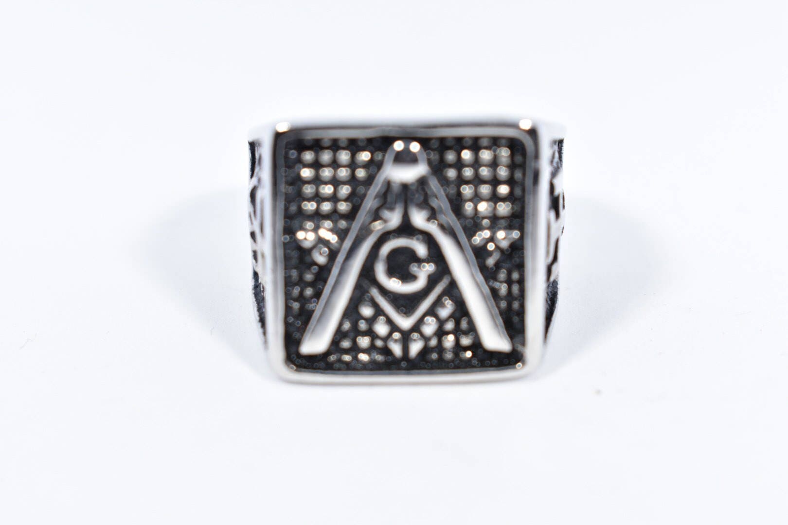 Vintage Gothic Silver Stainless Steel Free Mason G Mens Ring