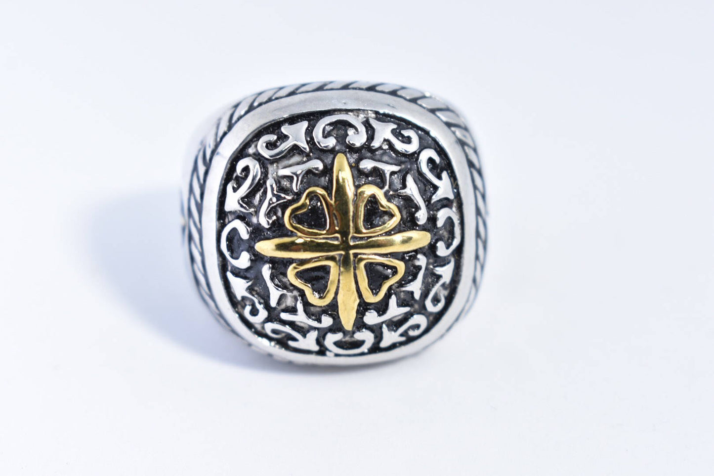 Vintage Gothic Golden Stainless Steel Cross Mens Ring