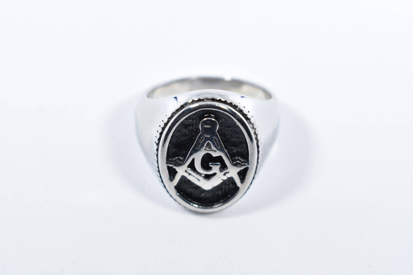 Vintage Gothic Stainless Steel Free Mason G Mens Ring