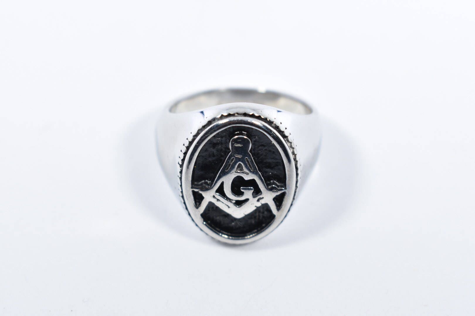 Vintage Gothic Stainless Steel Free Mason G Mens Ring