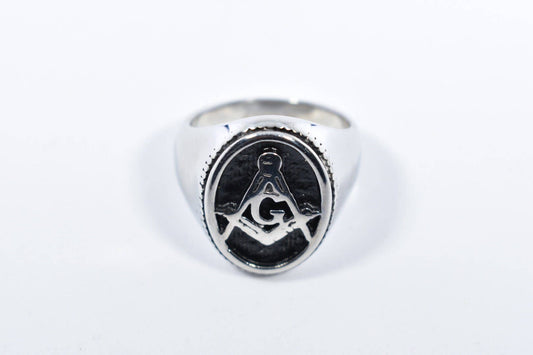 Vintage Gothic Stainless Steel Free Mason G Mens Ring