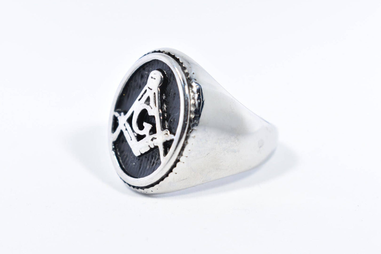 Vintage Gothic Stainless Steel Free Mason G Mens Ring