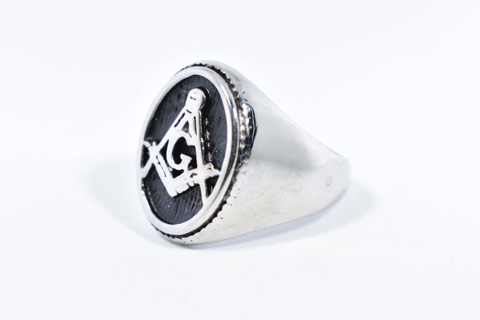 Vintage Gothic Stainless Steel Free Mason G Mens Ring