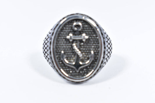 Vintage Silver Stainless Steel Gothic Anchor Mens Ring