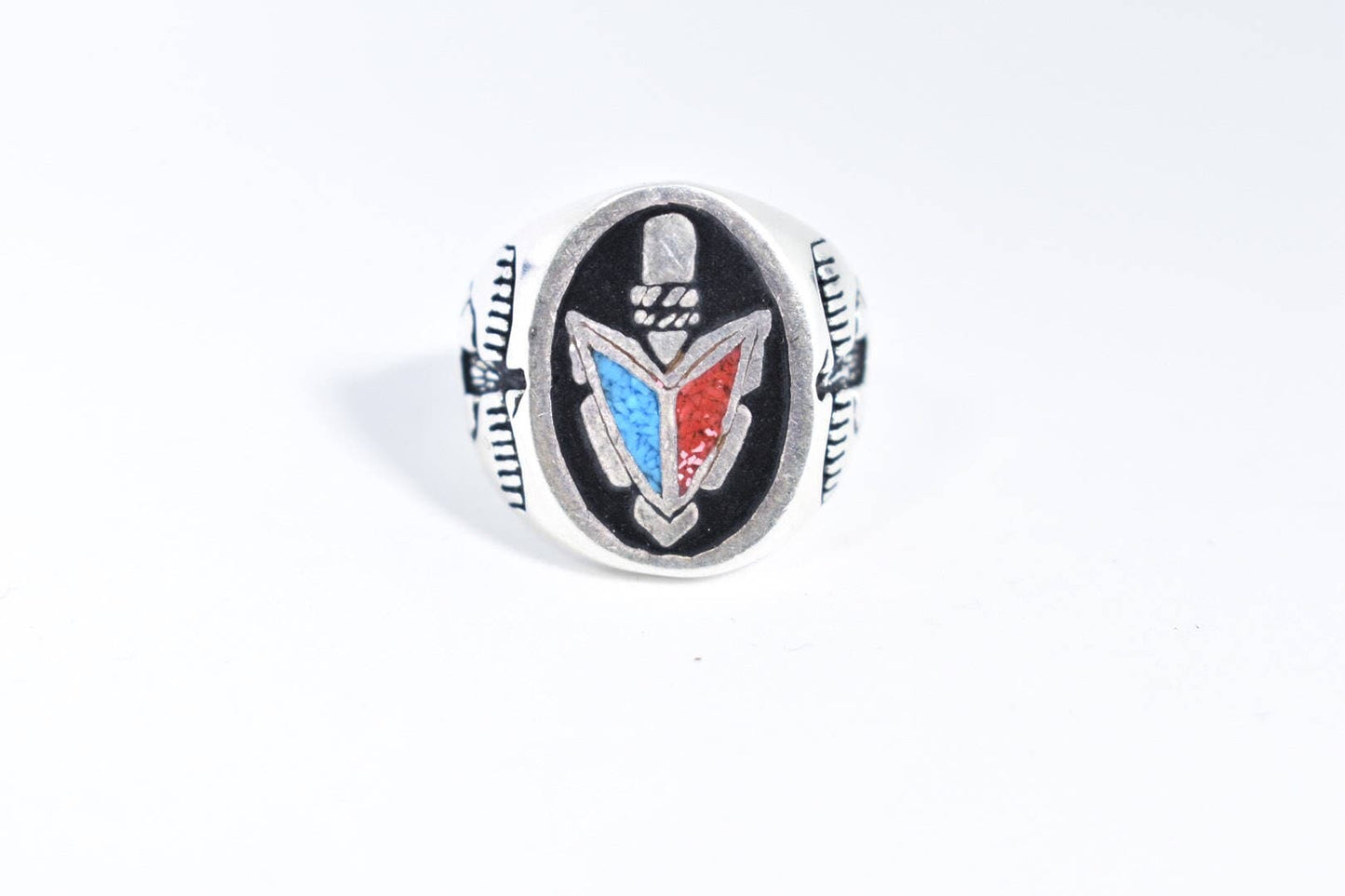 Vintage Native American Style Southwestern Stone Turquoise Inlay Tomahawk Mens Ring