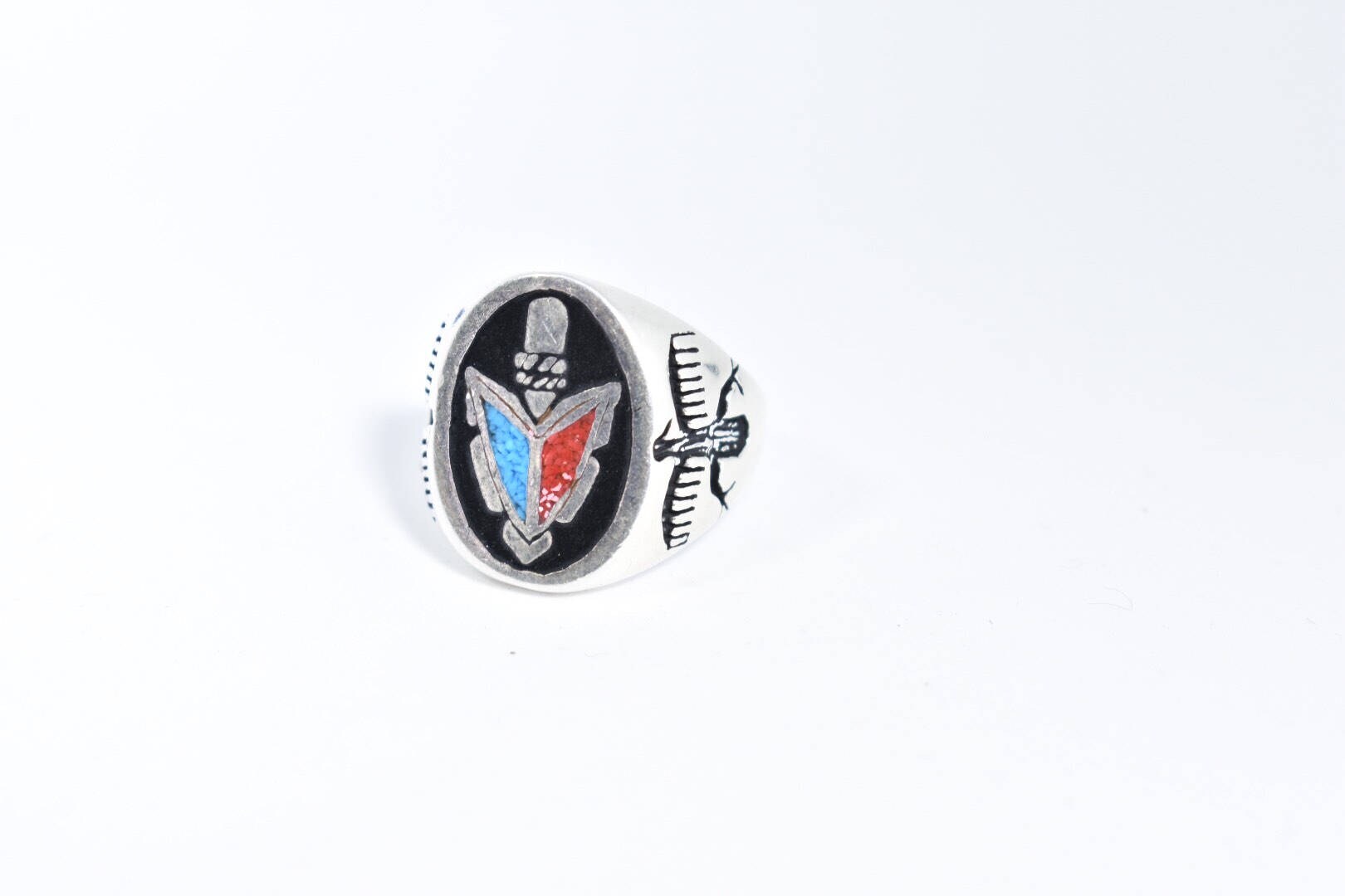 Vintage Native American Style Southwestern Stone Turquoise Inlay Tomahawk Mens Ring