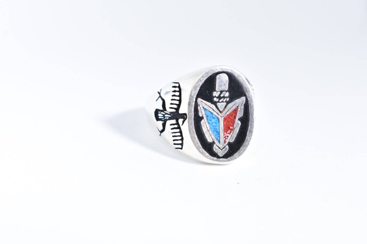 Vintage Native American Style Southwestern Stone Turquoise Inlay Tomahawk Mens Ring
